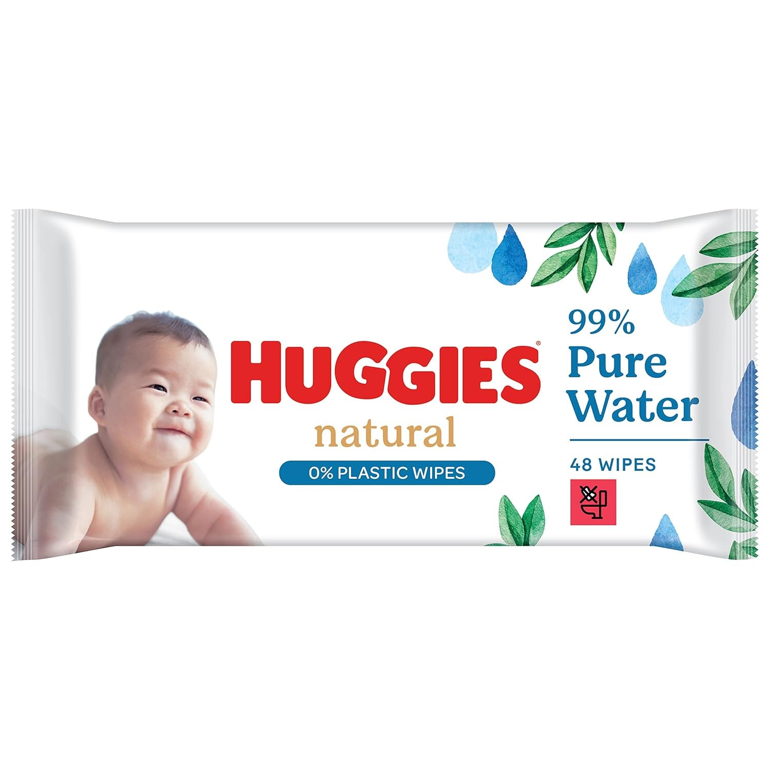 Lingettes humides naturelles biodégradables Huggies pour bébés sensibles, 8 x 48 lingettes, paquet en vrac