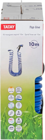 Kit de tuyaux spiralés TATAY 10 m avec accessoires en plastique avec protection UV, idéal pour les terrasses et petits jardins.