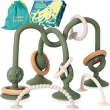 JUMBLE JANGLE Anneau de dentition pour bébé : jouet de dentition pour bébé de 3 à 24 mois | Ensemble de 7 jouets à mâcher sans BPA | Anneau de dentition en silicone rafraîchissant | Jouet pour tout-petit avec ventouse pour chaise haute, table et baignoire