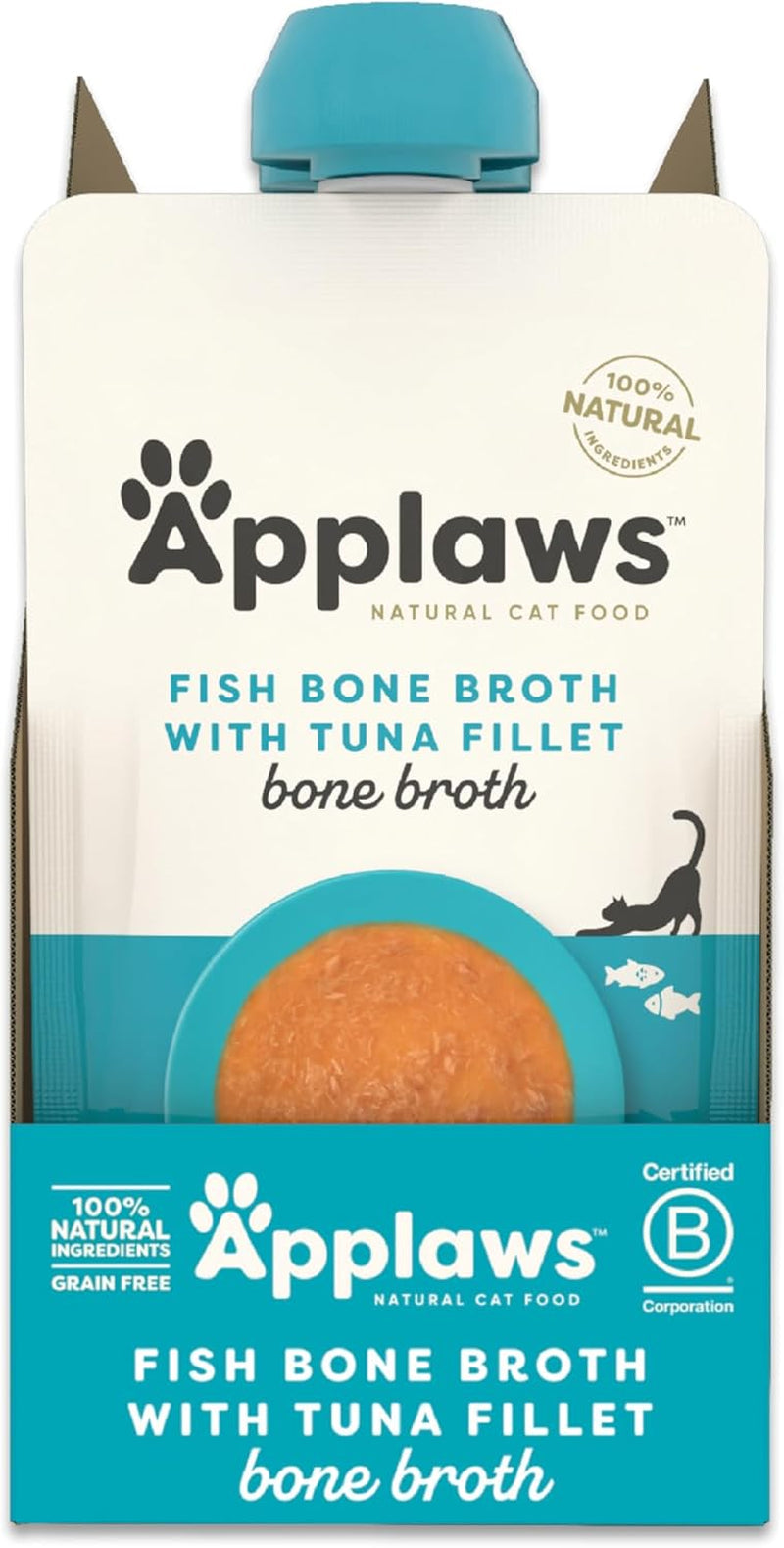 Applaws Nourriture humide 100 % naturelle pour chat – Soupe d'arêtes de poisson au thon, 12 sachets filtrants x 85 g