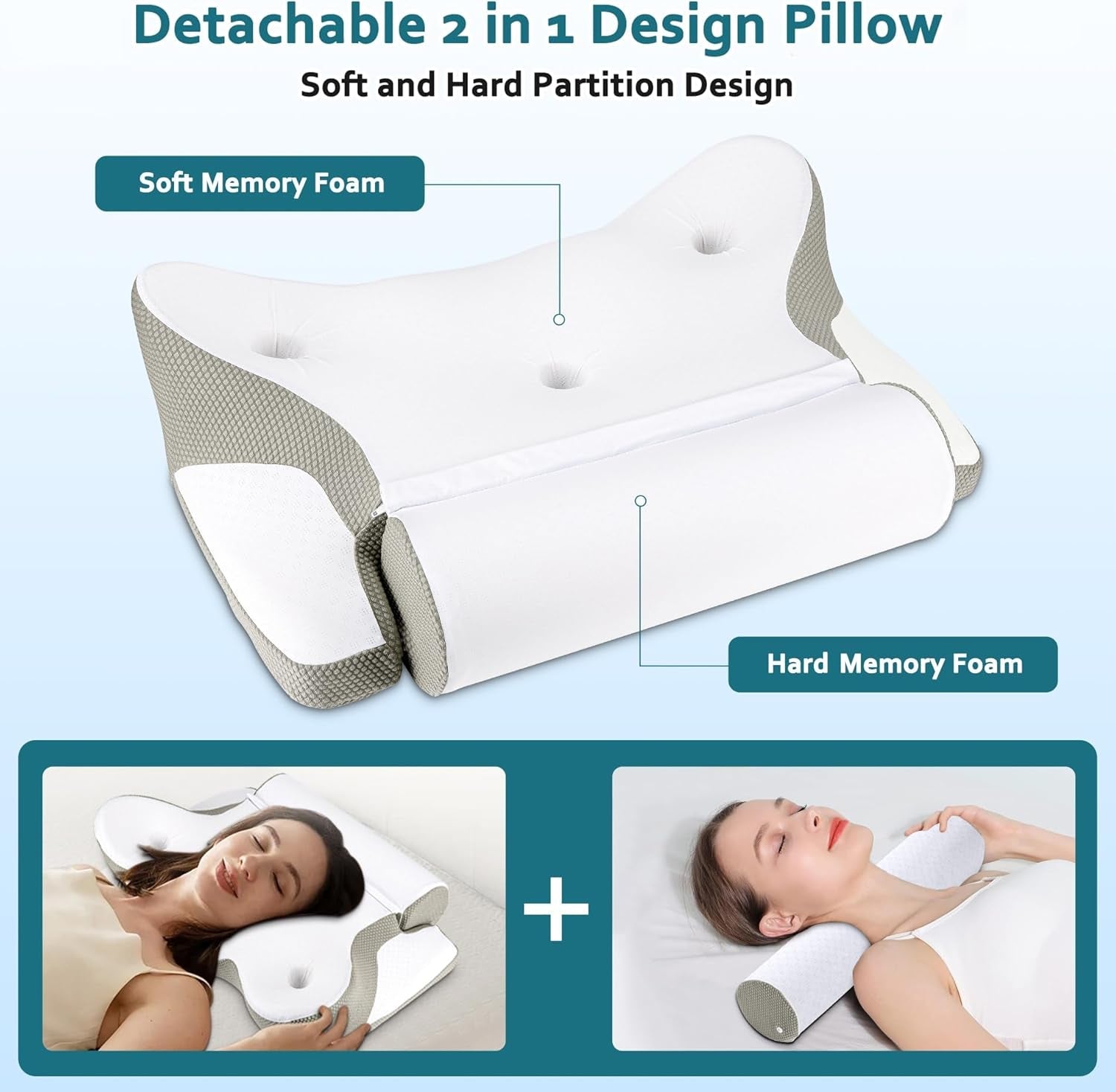 TopEsct Oreiller en mousse à mémoire de forme, oreiller pour dormeur latéral, oreiller cervical, oreiller de tête pour dormeurs sur le côté et sur le dos (gris)