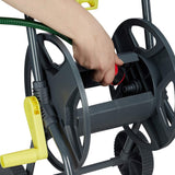 Dévidoir mobile Relaxdays 45 m pour tuyau d'arrosage et de balcon, avec guide-tuyau, 76,5x44x41 cm, gris-jaune