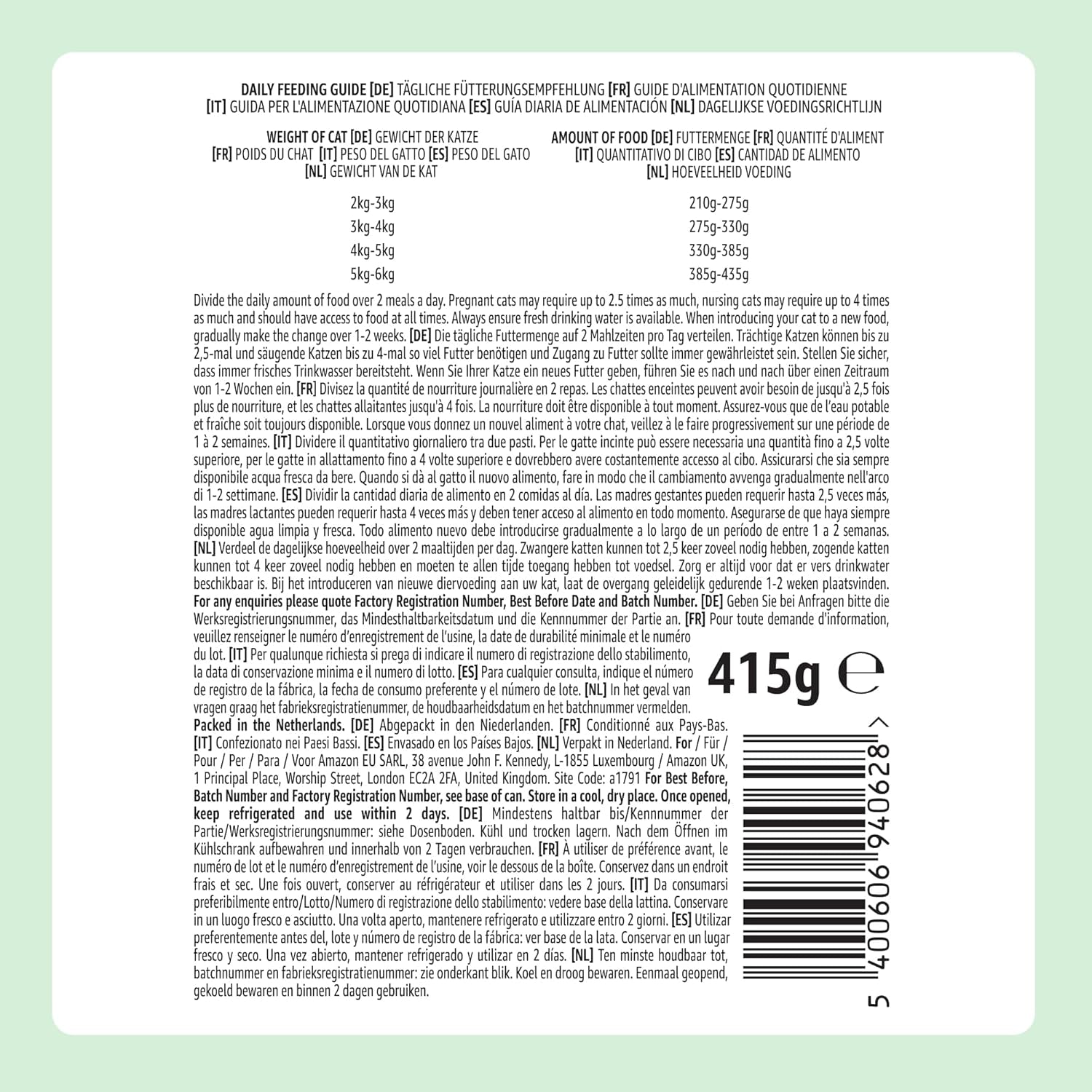 par Amazon Katzenfutter, nass, Dose, Stücke mit Geflügel in Sauce, 12 x 415 g