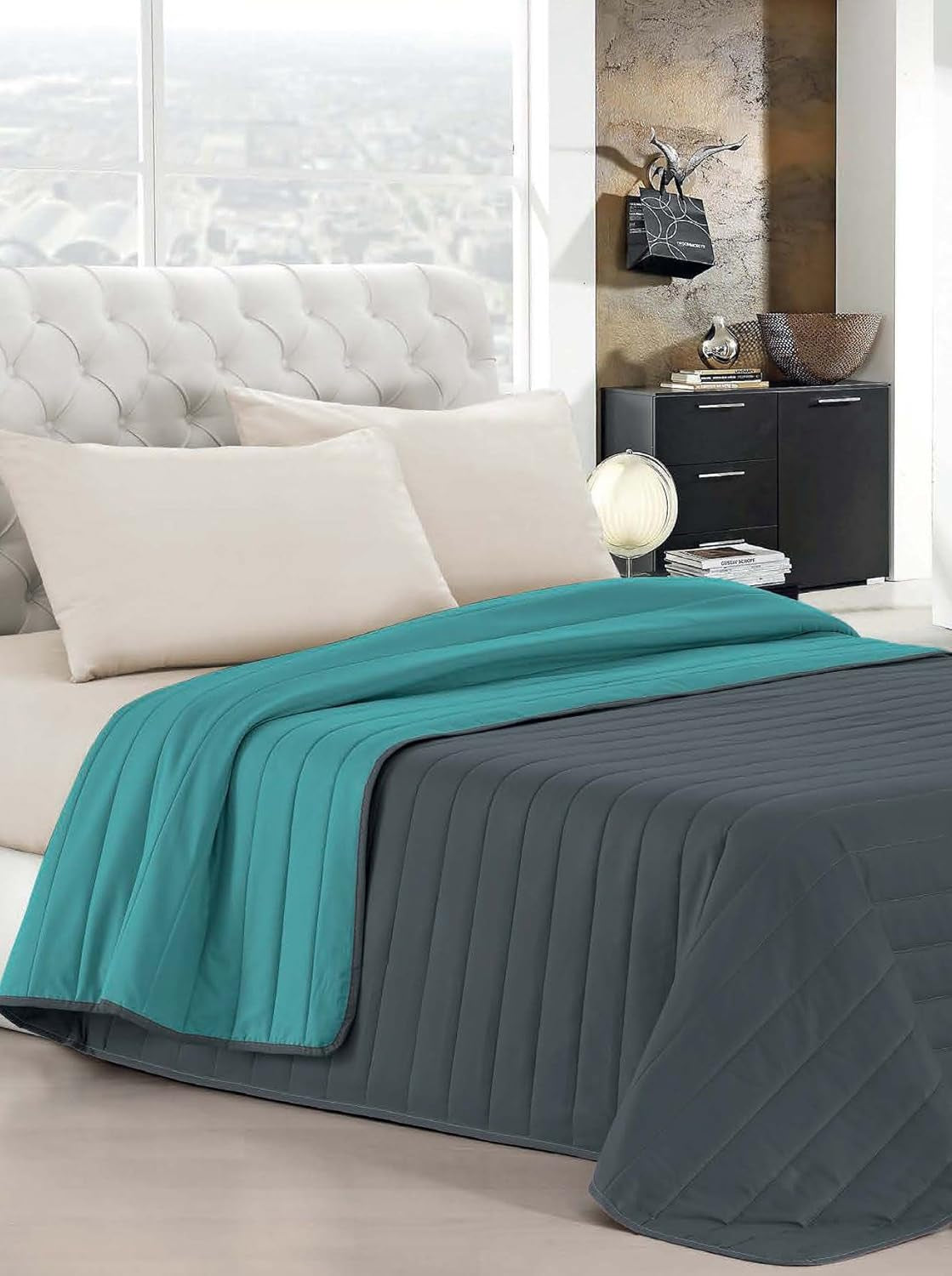 Literie italienne Estivo lit simple, lin, Aqua, 170 X 270 Cm
