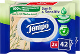 Lingettes humides Tempo ''Doux & Sensibles'' - Megapack - 16 paquets de 42 lingettes chacun - Duo Packs - Aloe Vera Naturel - Papier hygiénique, testé dermatologiquement, neutre pour la peau