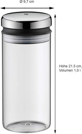 Distributeur de sirop/miel WMF Barista 240 ml, pot de conservation en verre et dépôt 1 l, hauteur 21,5 cm, pot de conservation avec couvercle, récipient à grains de café, pot de céréales, pot de conservation alimentaire avec grande ouverture de remplissage Boîtes de conservation alimentaire Naty Shop
