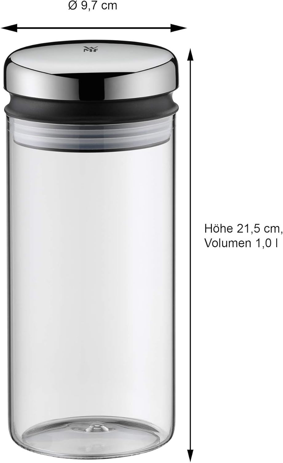 WMF Depot Bocal de Conservation en Verre 1 L, Hauteur 21,5 cm, Bocal de Conservation avec Couvercle, Récipient à Grains de Café, Pot de Céréales, Bocal de Conservation des Aliments avec Large Ouverture de Remplissage (Lot de 4) Boîtes de Conservation des Aliments Naty Shop