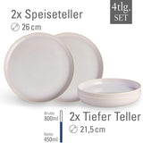 comme. de Villeroy & Boch – Service de table en coton artisanal 4 teilig Weiß, Spülmaschinenfest, Mikrowellensicher, Geschirrset, Tafelservice Modern, Speiseteller, Tiefe Teller, Pottery-Look, Premium Porzellan