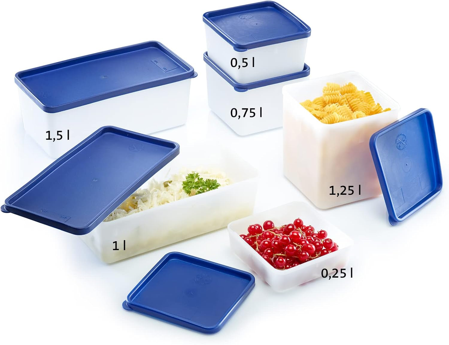Westmark 4 boîtes de conservation/congélation alimentaire, avec couvercle, capacité : 0,25 l chacune, empilables, plastique, Trio, couleur : transparent/bleu, 25042270 Boîtes de conservation alimentaire Naty Shop