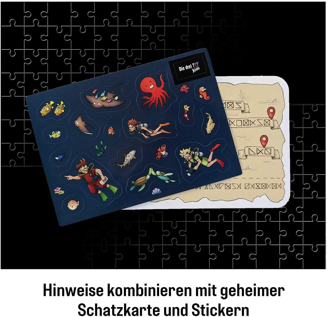 Les Trois ??? Enfants - Puzzle crime - Attention, monstre marin De KOSMOS 680664, 150 pièces, Brille dans le noir, Lecture, puzzles, résolution de puzzles, puzzle détective pour les enfants à partir de 7 ans Puzzle Naty Shop