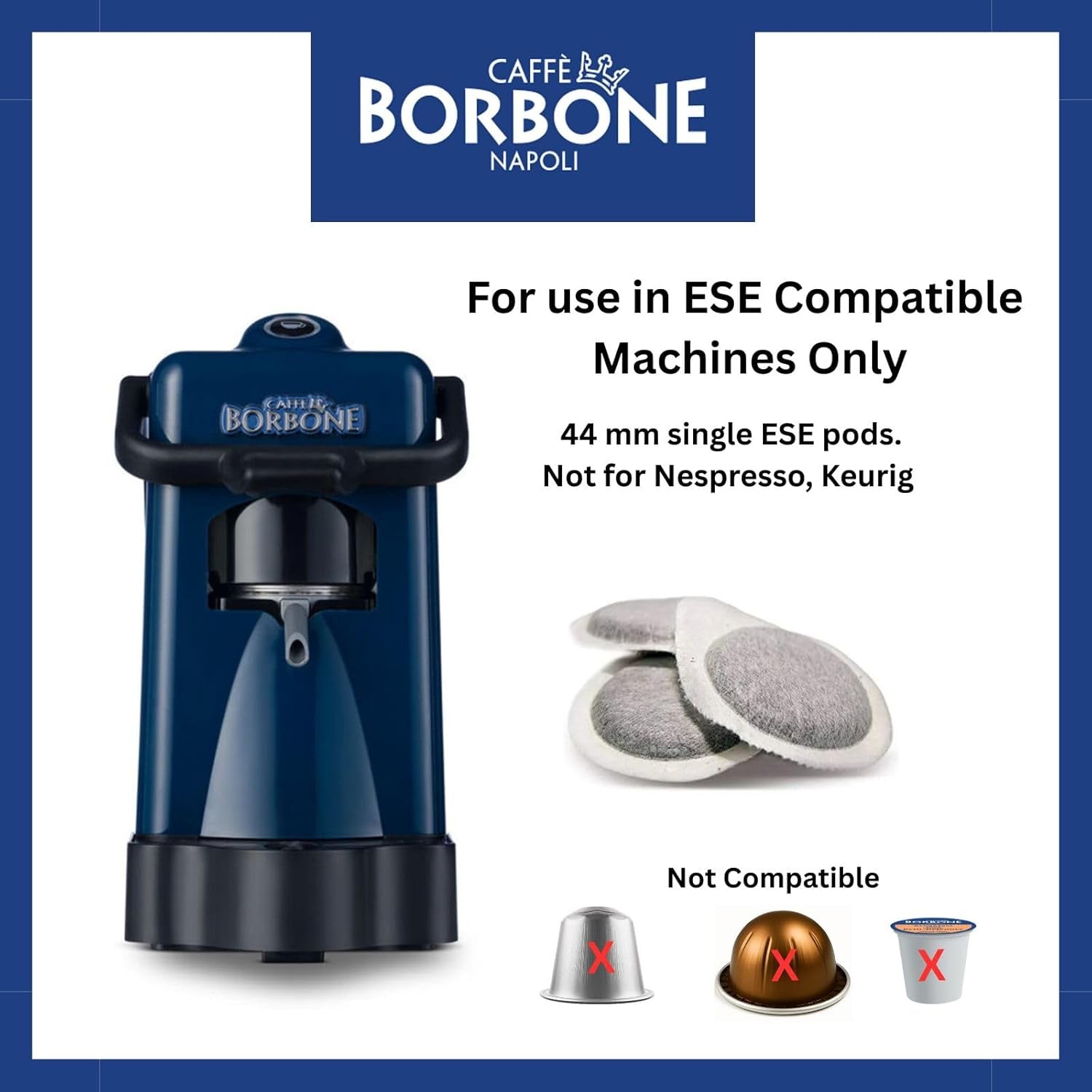 Caffè Borbone Kaffeepads compostables, bleu Kaffeemischung - 50 tampons - compatibles avec les tampons en papier du système ESE 44 mm