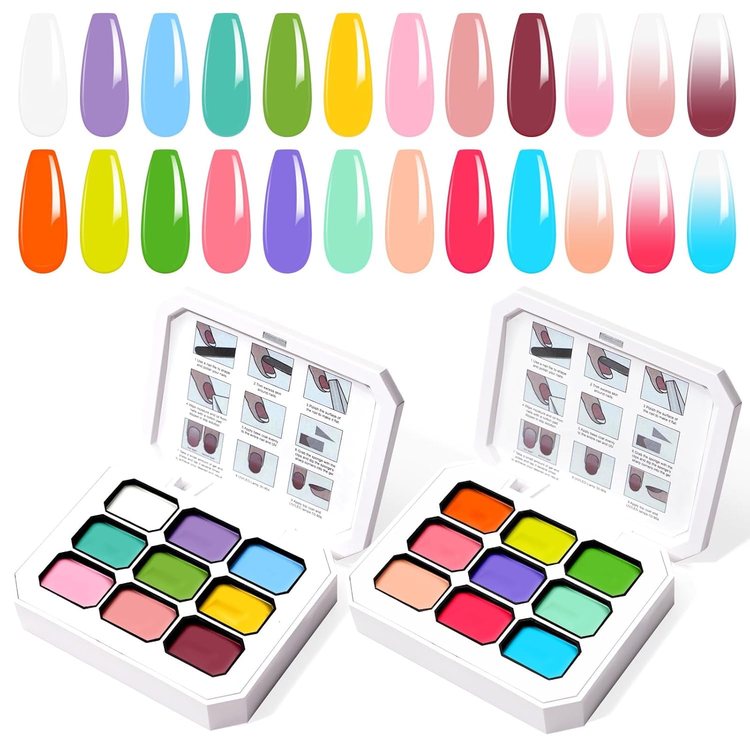 Gel de peinture dégradé, 12 couleurs de vernis à ongles gel ombré avec 100 éponges à ongles et 4 griffes en métal pour manucure française DIY Nail Art, Set I