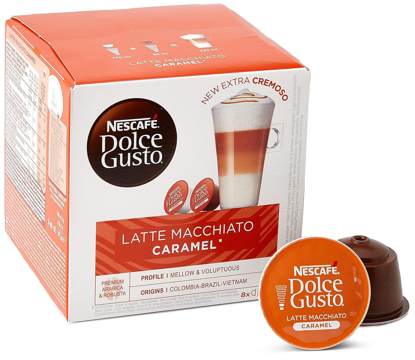 NESCAFÉ Dolce Gusto Café au Lait 96 capsules de café & Latte Macchiato Caramel, 48 capsules de café