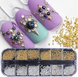 GZMAYUEN Nail Art Perles Micro Caviar pour Nägel, 0.3-3Mm Argent Doré Mini Caviar Strasssteine, Weiß Beige Mini Nägel Perlen Microperlen Décoration pour Nägel