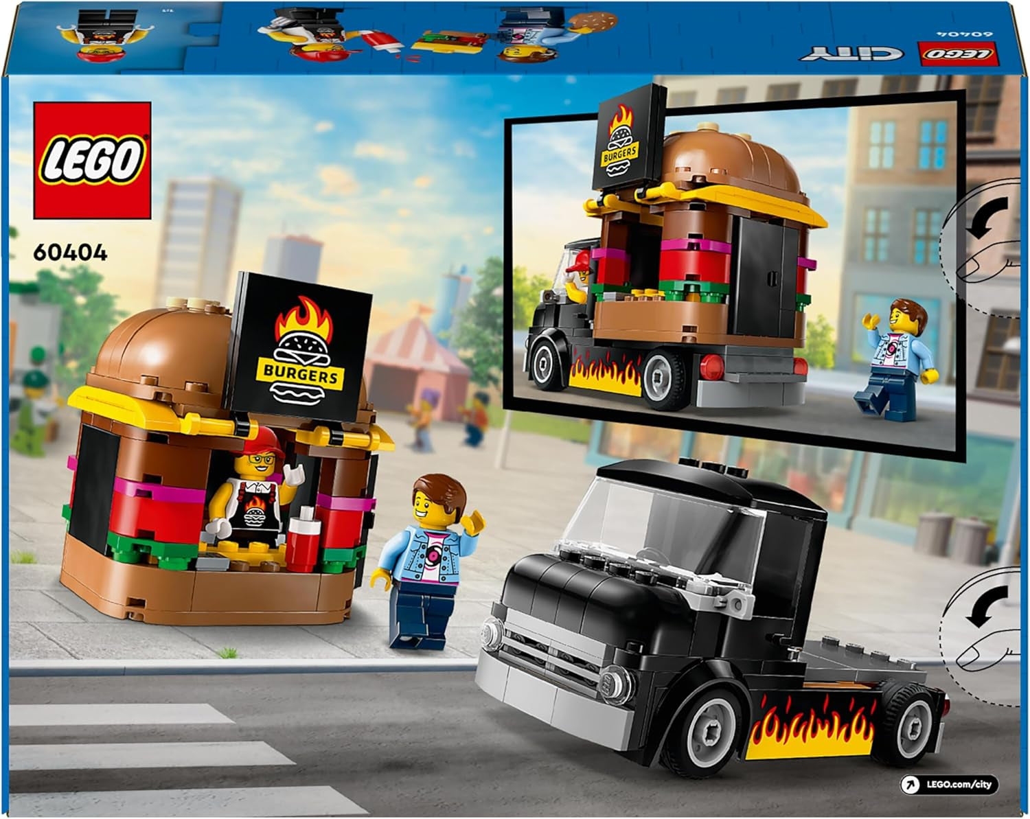 LEGO City Burger Truck - Ensemble de construction avec voiture jouet pour enfants de 5 ans, figurine et accessoires de camion de nourriture, cadeau amusant pour garçons et filles 60404 Jeux de construction Besuche den LEGO-Store