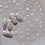 JMEOWIO Autocollant de manucure 3D Aurora Muschel Seestern Nail Art autocollant autocollant autocollant 5D stéréoscopique Ozean thème décoration Design de manucure 1 pièce