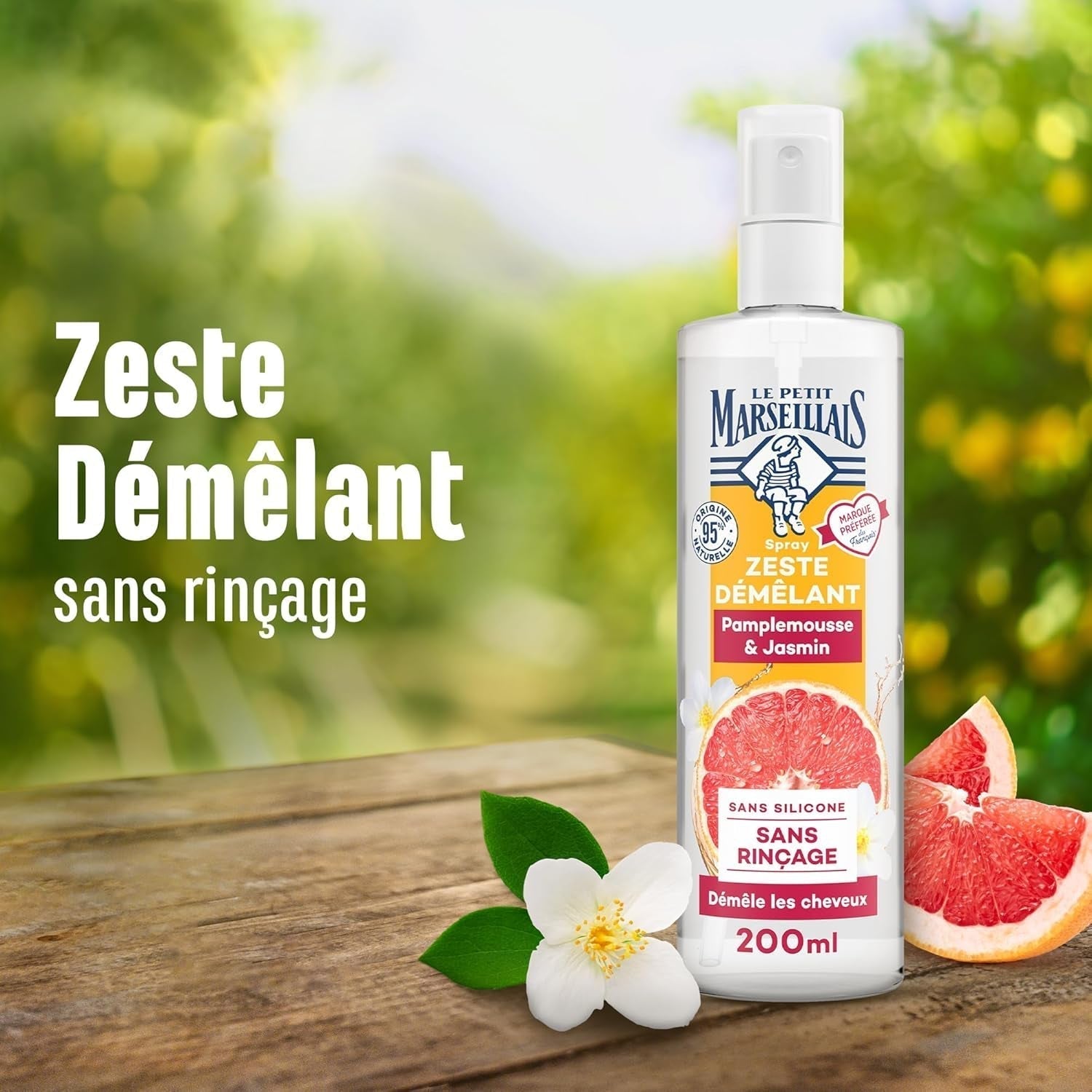 Le Petit Marseillais | Spray démêlant au pamplemousse et au jasmin (flacon 200ml) - soin démêlant sans rinçage - 95% naturels et sans silicone Produits démêlants cheveux Naty Shop