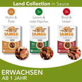 IAMS Delights Land Collection Nourriture humide pour chats - Multipack avec variétés de viandes (agneau, bœuf, poulet et dinde) en sauce, nourriture humide pour chats à partir de 1 an, 12 x 85g