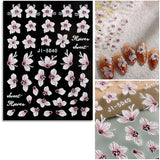 JMEOWIO Autocollants de manucure 3D pour ongles, fleurs, autocollants pour nail art, autocollants auto-adhésifs, bandes stéréoscopiques 5D, décoration de fleurs d'été, design de manucure, 4 feuilles