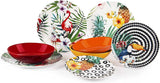 Excelsa Tropical Chic Service d'assiettes, 18 pièces, Porzellan, grande couleur