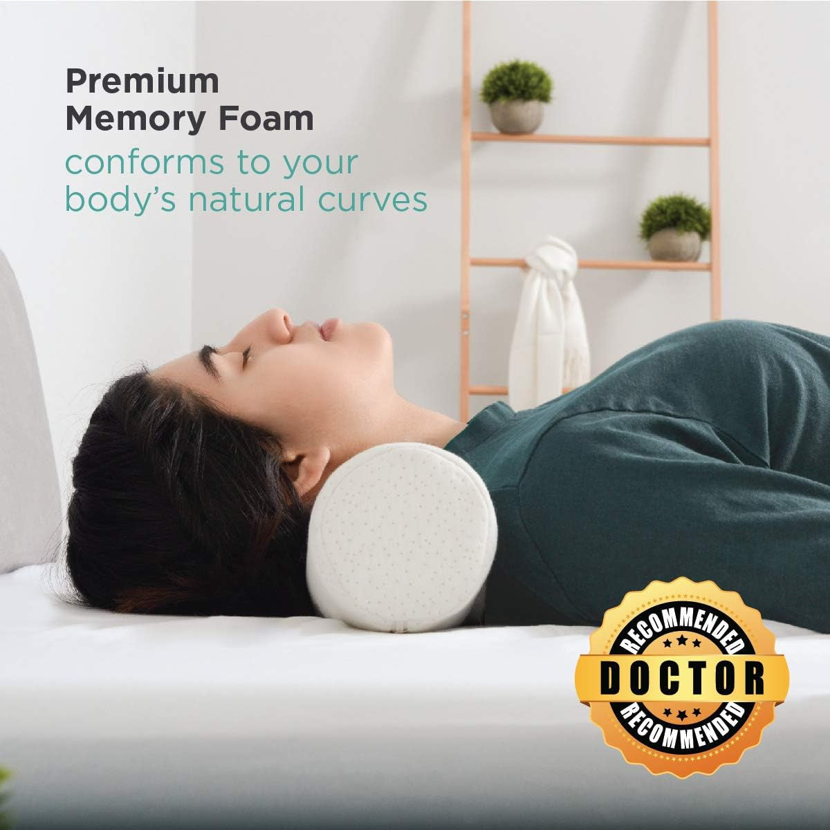 Milliard Rouleau de nuque en mousse visco avec housse lavable, certifié Oeko-Tex, dureté moyenne, 10 x 43 cm, parfait pour les allergies, oreiller de voyage, oreiller rond, rouleau de positionnement, rouleau de genou, oreillers orthopédiques cervicaux Naty Shop