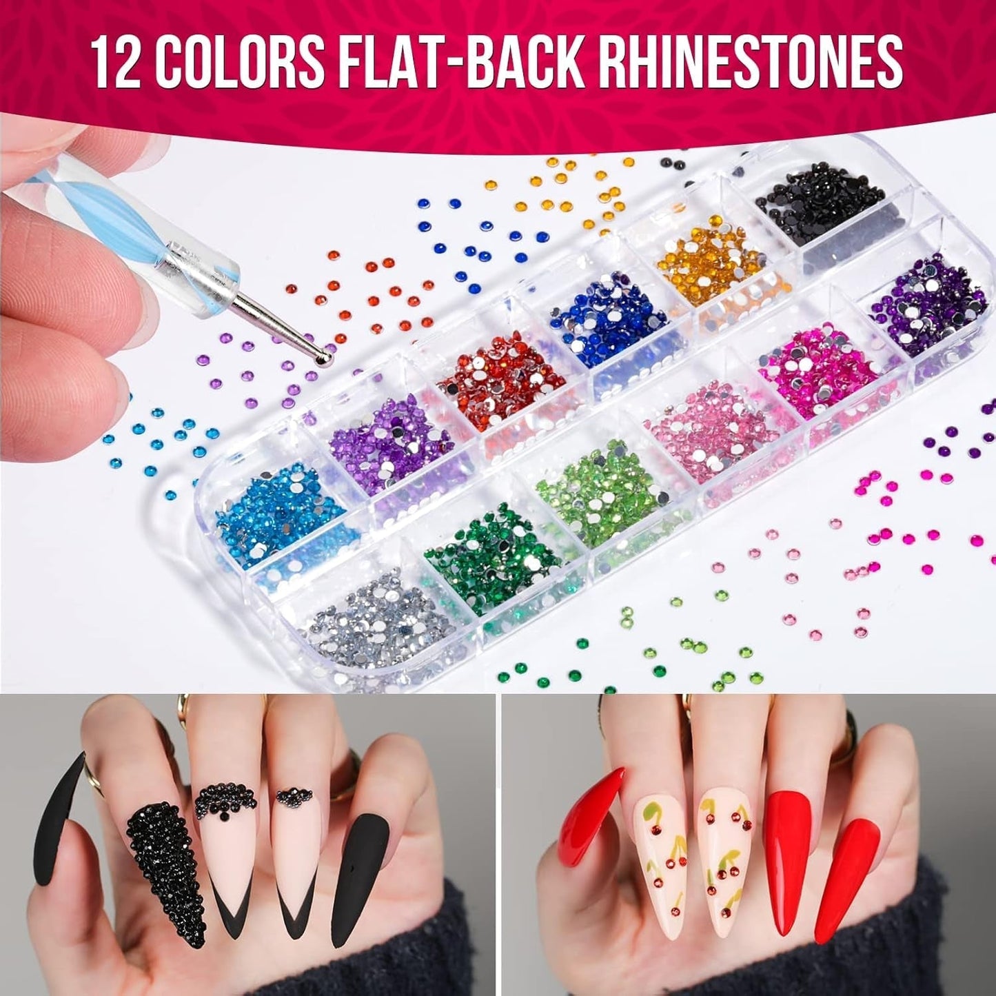 FANDAMEI Nail Art Brush Set, 15 pièces de pinceaux pour pinceaux à ongles en gel, 5 pièces de stylos à points, 10 rouleaux de pinceaux à bandes, des pinceaux à strass, des paillettes ultra fines pour vernis à ongles
