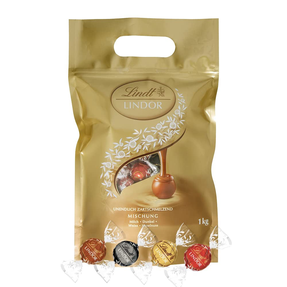 Assortiment Lindt Chocolat LINDOR | 1371 g, Classique | env. 80 boules de chocolat (lait, blanc, noir 60%, noisette) | Emballage en vrac, 1 kg