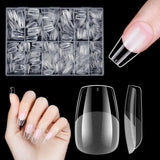 Ongles artificiels courts 500 pièces bouts d'ongles à couverture complète en gel souple pour ongles en gel 12 tailles bouts d'ongles pré-polis pour ongles en gel Ongles artificiels courts Extensions d'ongles de cercueil avec boîte