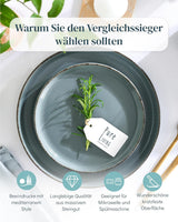 Steingut Geschirrset 12 Personen Rustique 36 tlg. TESTSIEGER, Hochwertiges Landhaussttil Steingut Geschirr Set, Schüssel- und Teller Set, Tafelservice 12 Personen, Geschirrsets Pure Living à Rauchblau