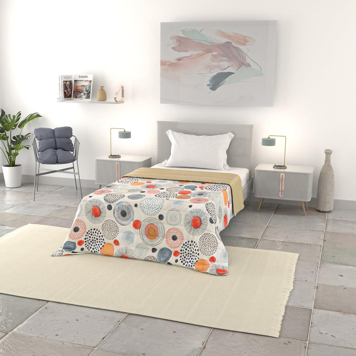 Couverture d'été basique, microfibre, rayures jeans, 200X240Cm Couettes et couettes Naty Shop Acquerello 200X240Cm