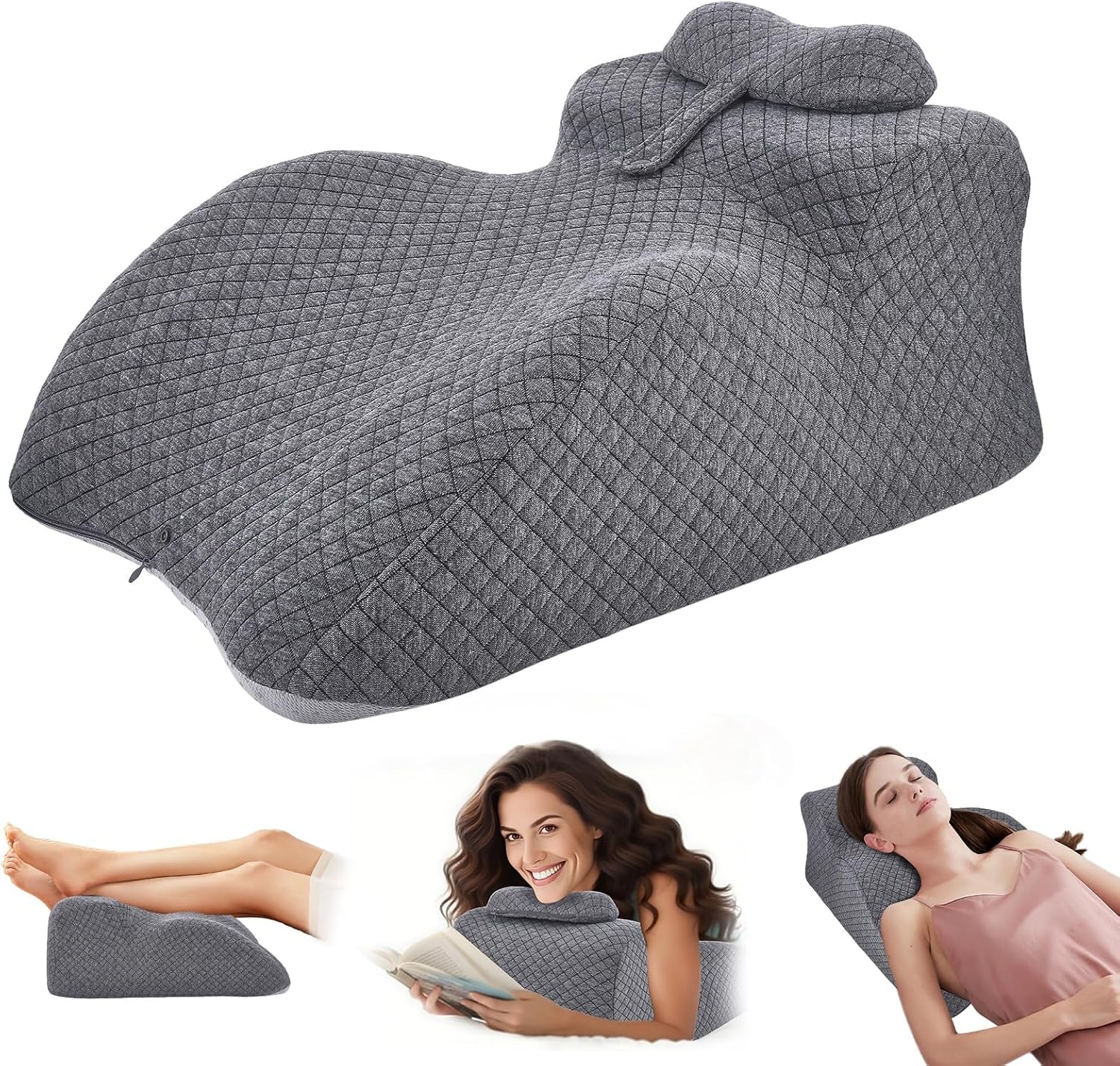 Oreiller de lecture – Oreiller de dos, appui-tête réglable, oreiller de lecture en mousse à mémoire de forme pour lit, oreiller ergonomique pour le dos, le cou et les jambes, oreiller de soutien lombaire