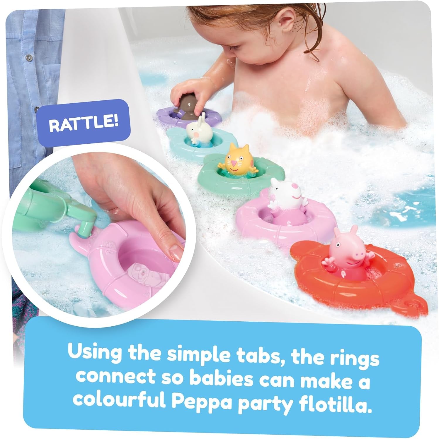 Tomy Toomies Peppa's Pool Party - 5 tasses avec anneau de connexion avec 5 jouets pour enfants Peppa Pig & Friends Water Squirter - jouets de bain +18 mois - Jouets de bain et jouets de piscine pour enfants Bebe Toys Naty Shop