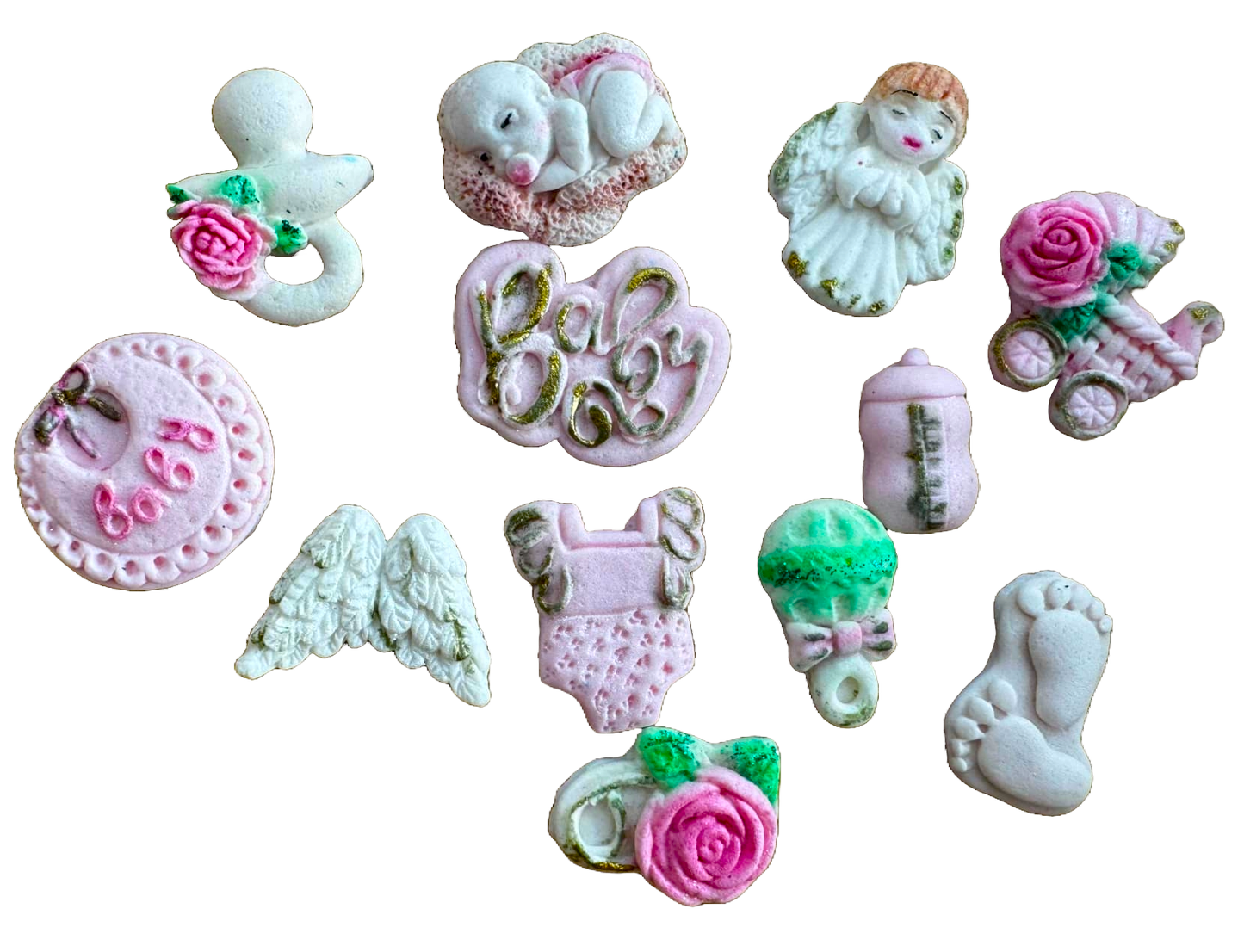 Lot de 12 décorations comestibles en pâte à sucre, Naty Shop Décorations de baptême en pâte à sucre