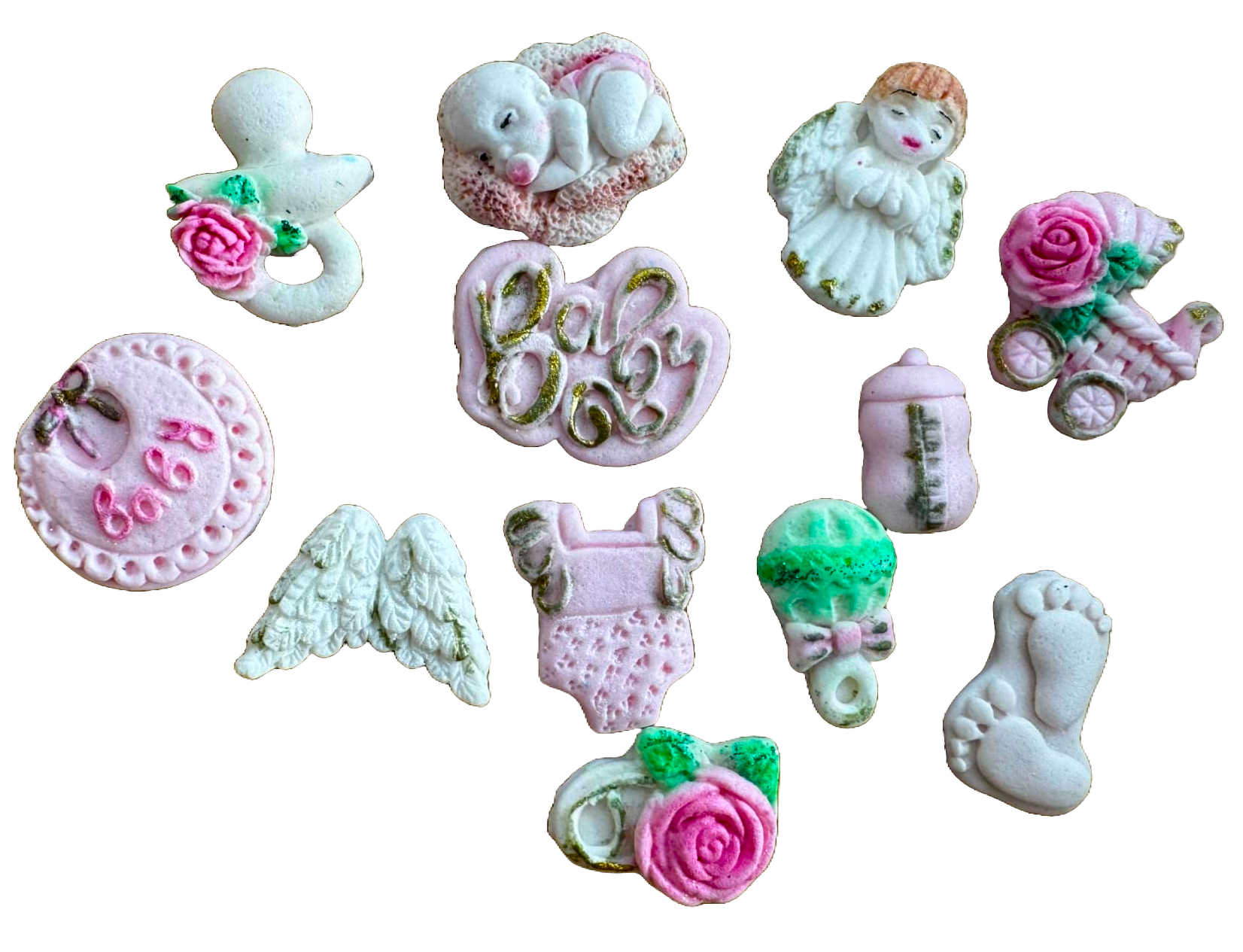 Lot de 12 décorations comestibles en pâte à sucre, Naty Shop Décorations de baptême en pâte à sucre