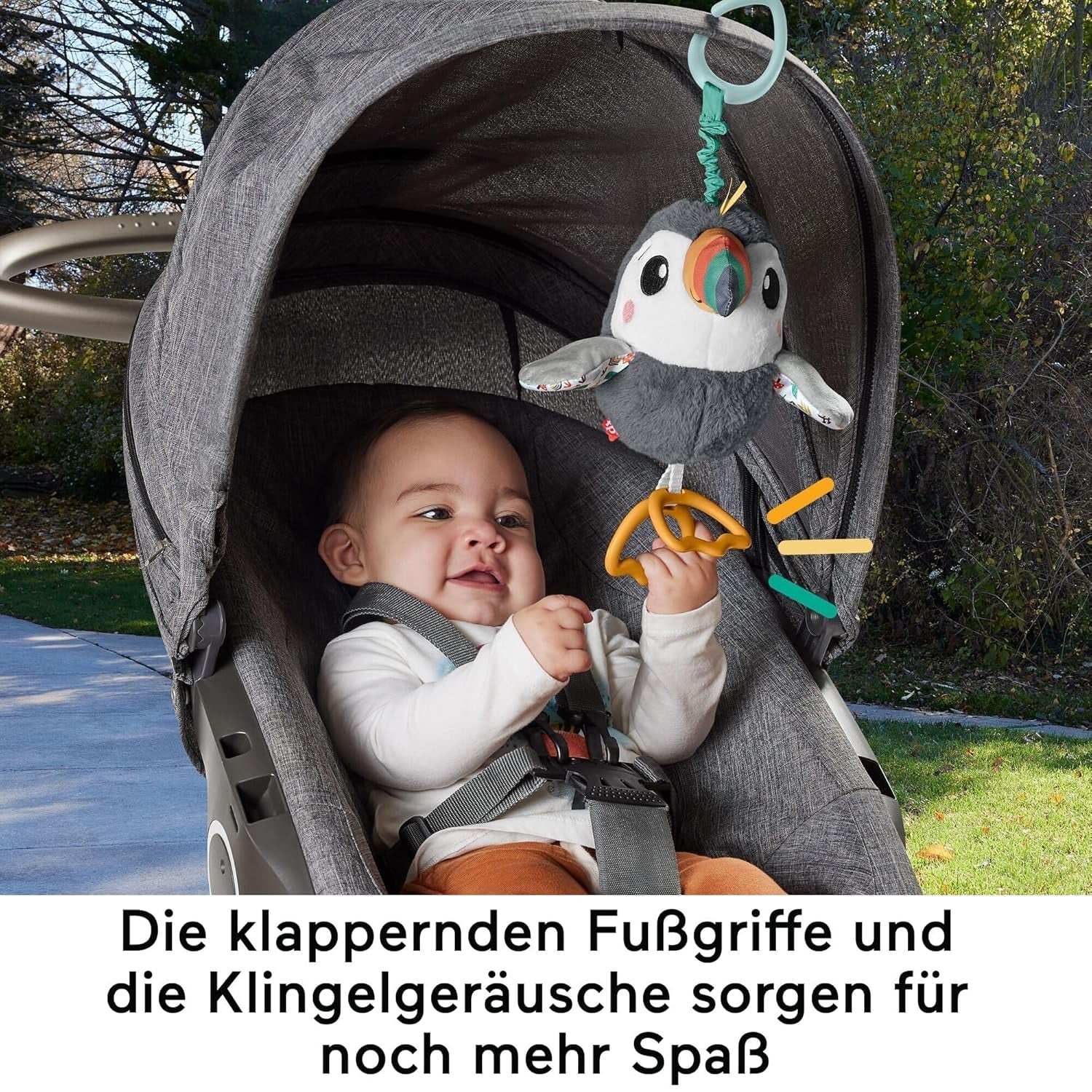 FISHER-PRICE Flap & Go Toucan - La peluche pour poussette favorise la motricité fine et les capacités sensorielles des nouveau-nés dès la naissance HNX66 Baby Toys Naty Shop