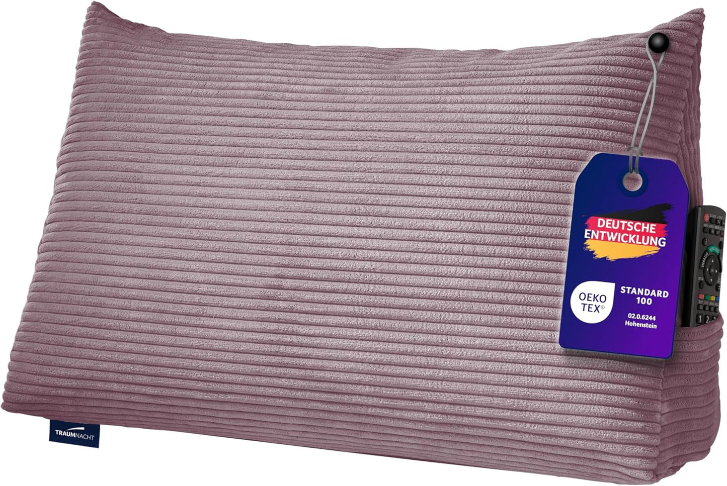 Traumnacht Cosy Back Oreiller de lecture 70 x 40 cm beige Housse amovible et lavable en 100 % polyester Poche latérale pratique Certifié Oeko-Tex Produit selon les normes de qualité allemandes