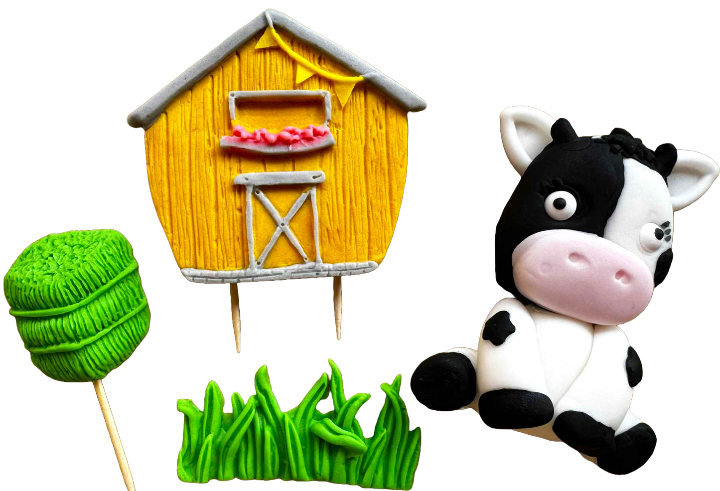 Lot de 4 décorations comestibles, Décorations en Pâte à Sucre Vacuta Lola Nati Shop