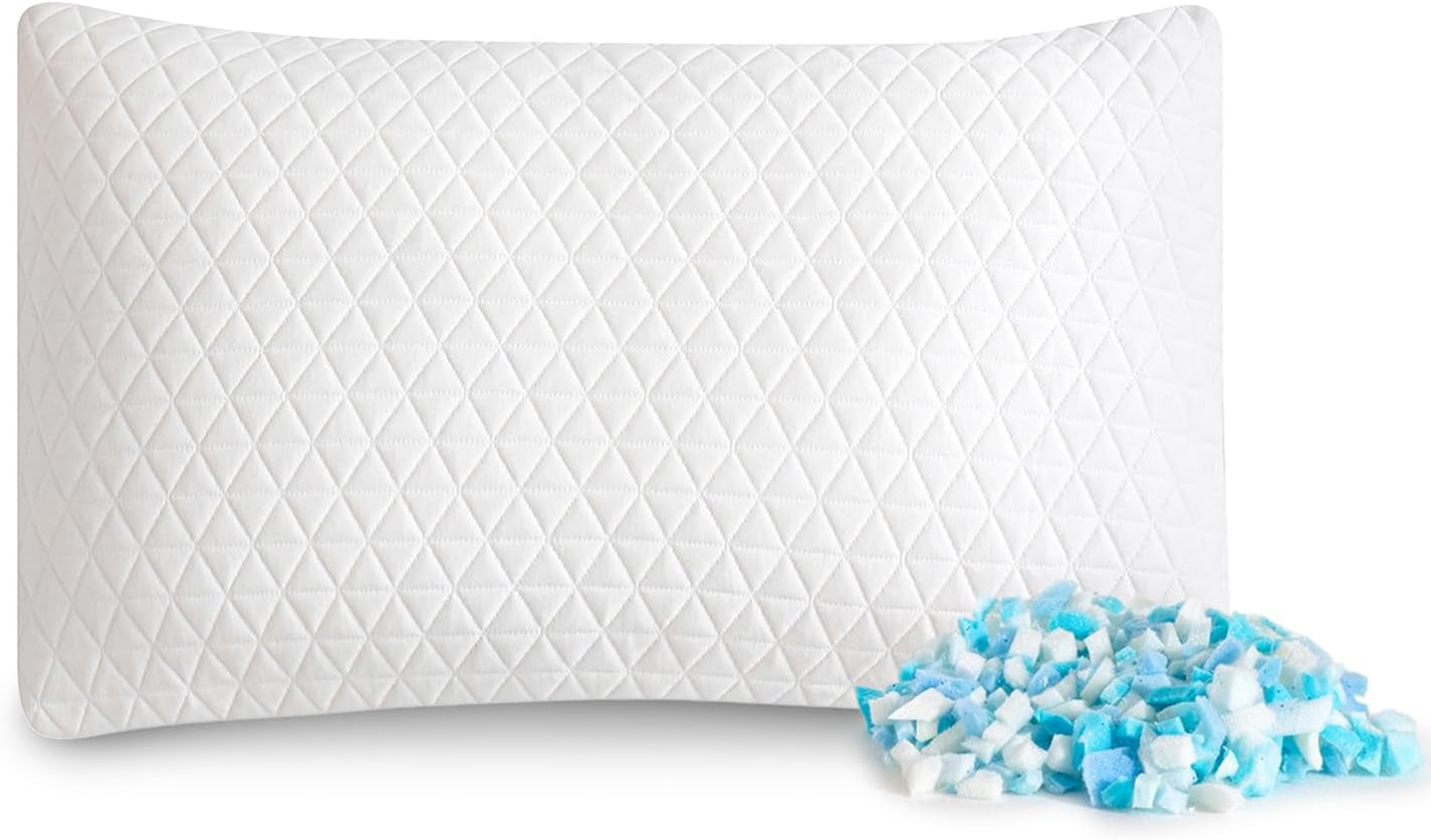 Oreiller EGO HOME à mémoire de forme 40x80 cm avec mousse à mémoire de forme déchiquetée - Oreiller cervical respirant et ergonomique pour dormeurs sur le côté, sur le dos ou sur le ventre - Certifié Oeko-Tex - Housse lavable