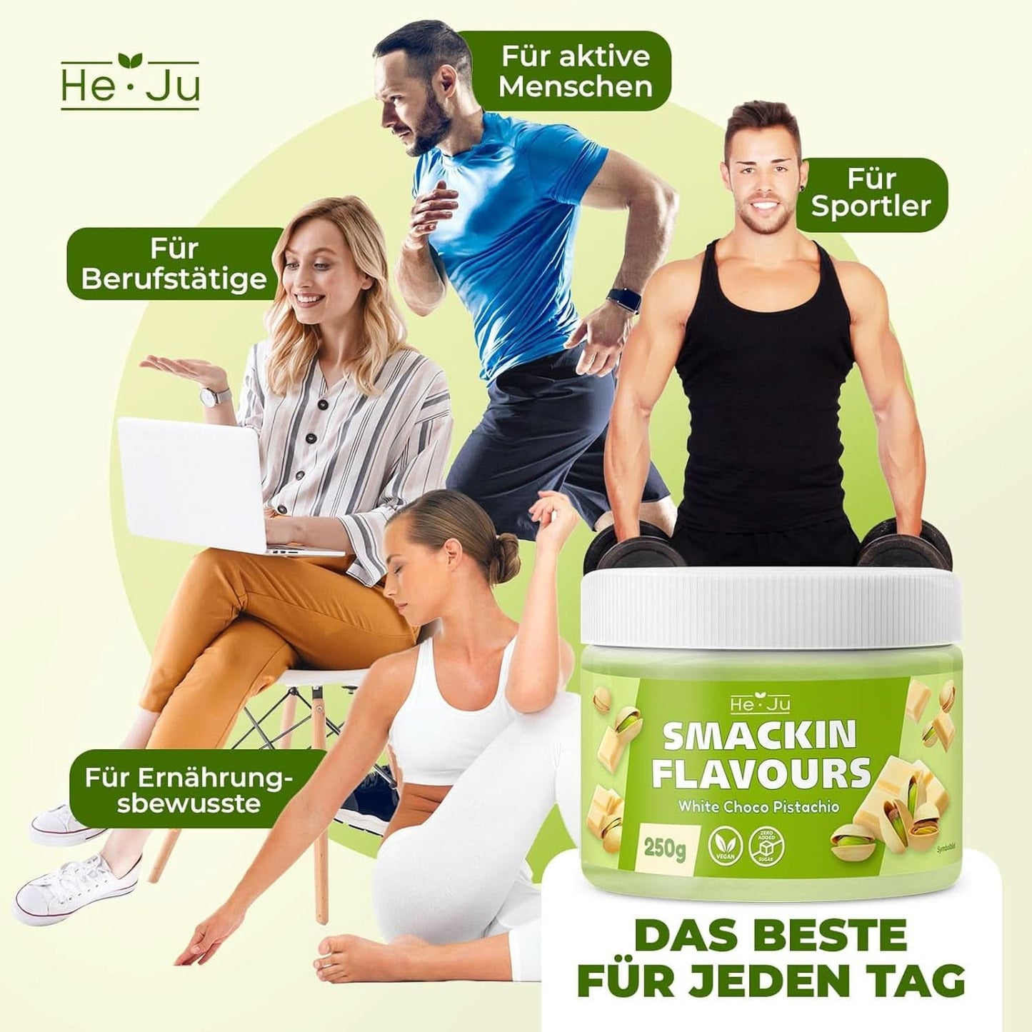 He-Ju, Poudre au goût de chocolat blanc et pistache, 250 grammes Naty Shop Flavors