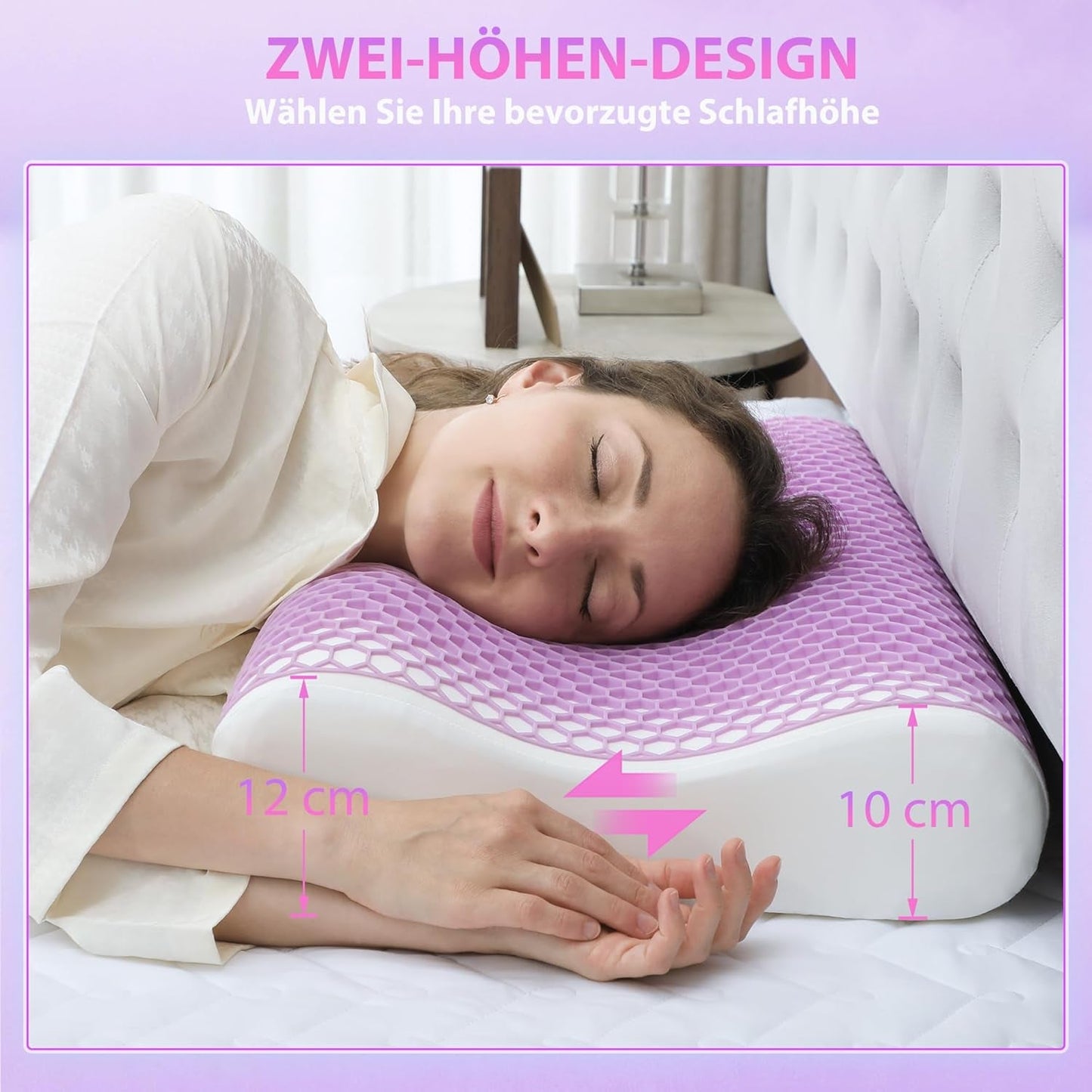 HOMCOM Oreiller de soutien cervical en mousse à mémoire de forme avec housse amovible, 2 hauteurs, oreiller ergonomique 2S réactif pour différentes positions de sommeil, 60 x 40 cm, blanc crème