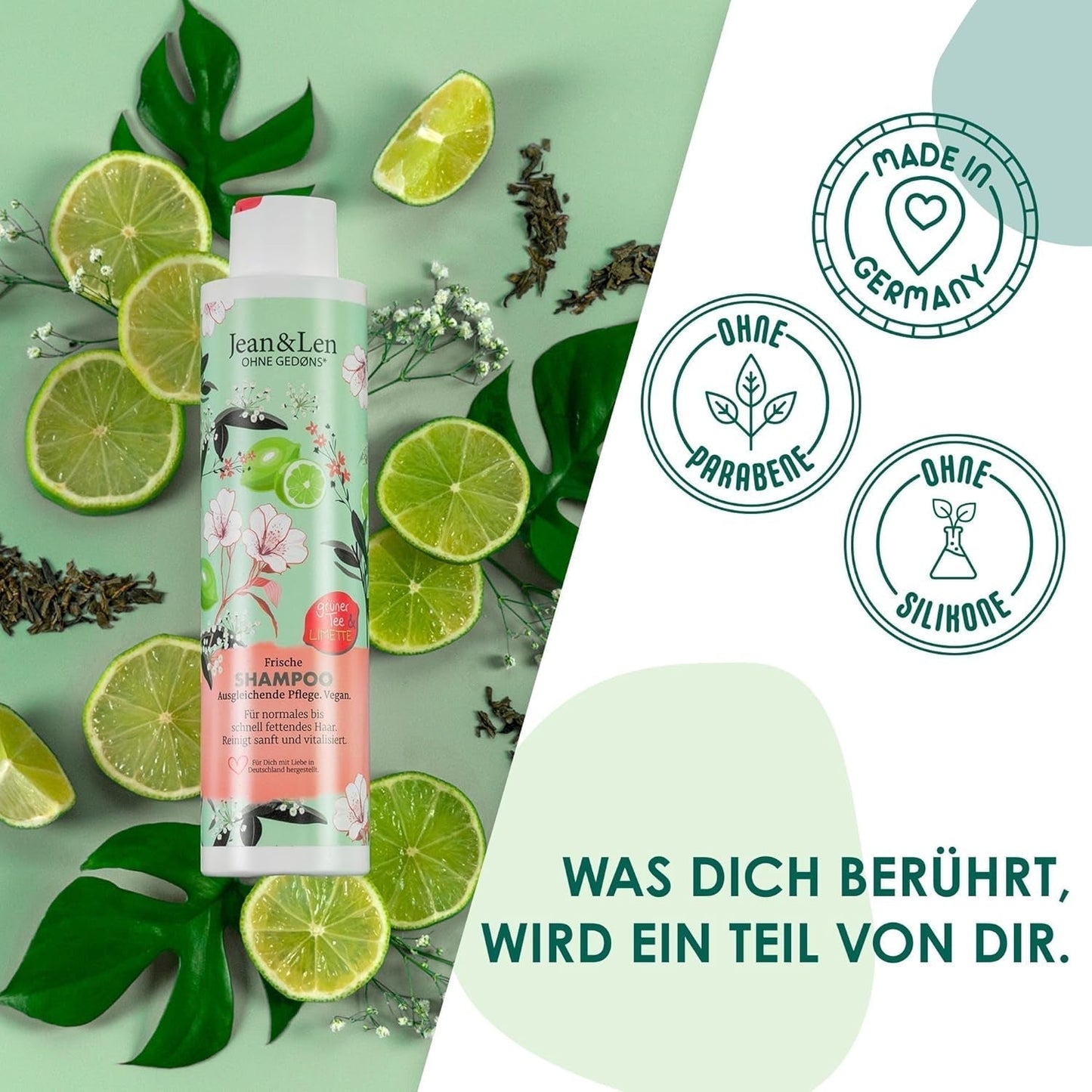 Jean & Len Shampoing hydratant Thé Vert & Citron Vert, pour cheveux normaux à gras, 300 ml Douche et bain Jean & Len Thé Vert & Citron Vert