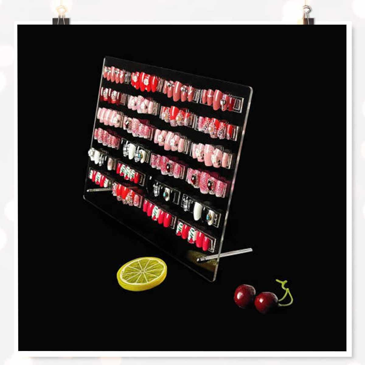 Panneau d'affichage d'ongles en verre acrylique avec bandes d'affichage et nano-adhésif, affichage de pointe d'ongle, carte de couleur transparente pour Nail Art, affichage d'art d'ongle, affichage d'exercice d'ongle (transparent)