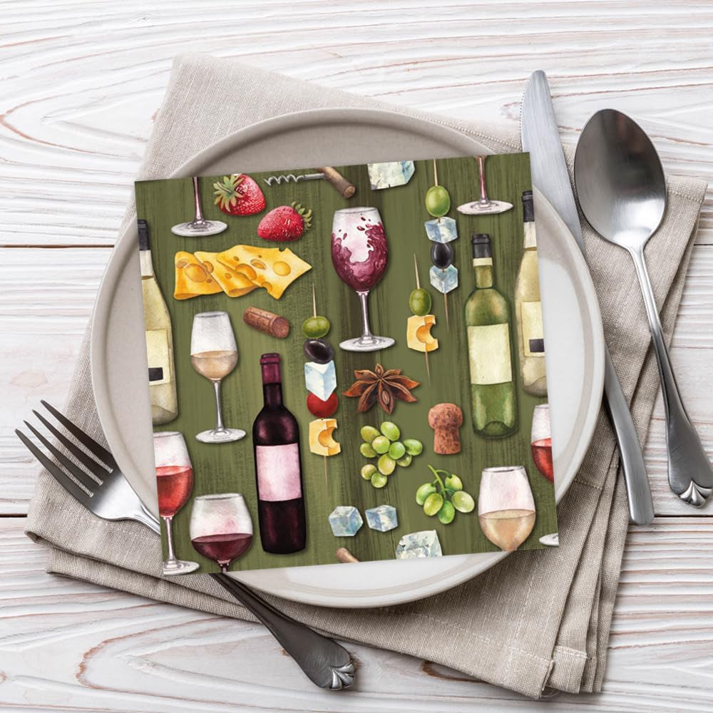 Serviettes de table Tiflair Cheese & Wine, 3 couches, 20 pièces, Fromage, Vino, Wine Night, Pour découpage, 33 X 33 Cm