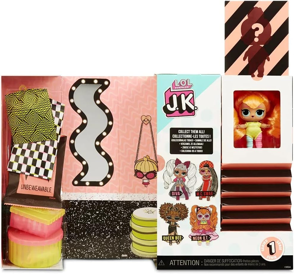 Mdr Surprise ! 570776E7CAZ Mini poupée mannequin JK - 15 surprises, vêtements et accessoires - Objets de collection - Neon QT