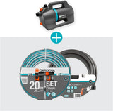 Ensemble Pompe de Jardin Silencieuse Gardena 4100 : Pompe d'Irrigation Très Silencieuse et Innovante avec Raccord d'Aspiration de 3,5 m et Tuyau Classique de 20 m, Débit 4100 L/h, Moteur 550 W, Étanche, Économique (9051-20)