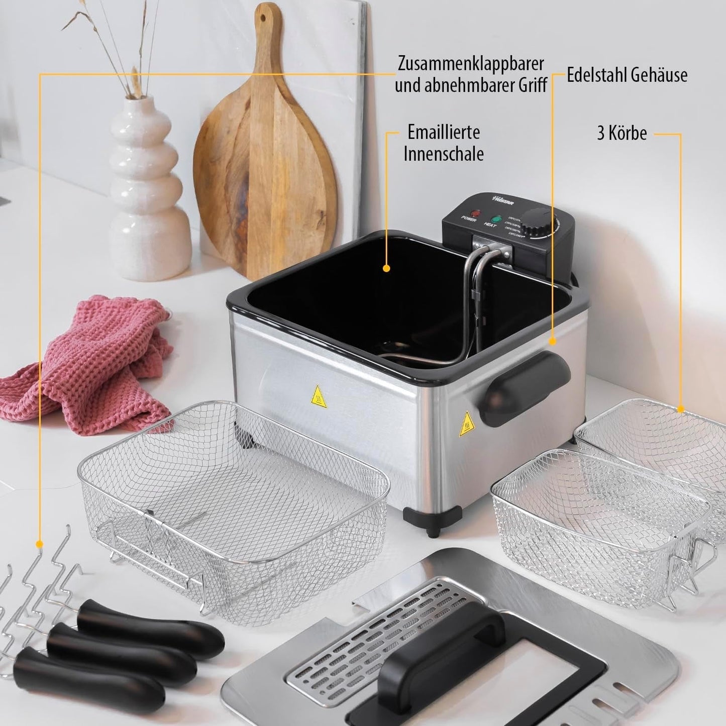Friteuse Tristar, 1 grand panier et 2 petits paniers, thermostat réglable, zone de refroidissement, 5 litres, 2000 W, FR-6949 Électroménager Naty Shop
