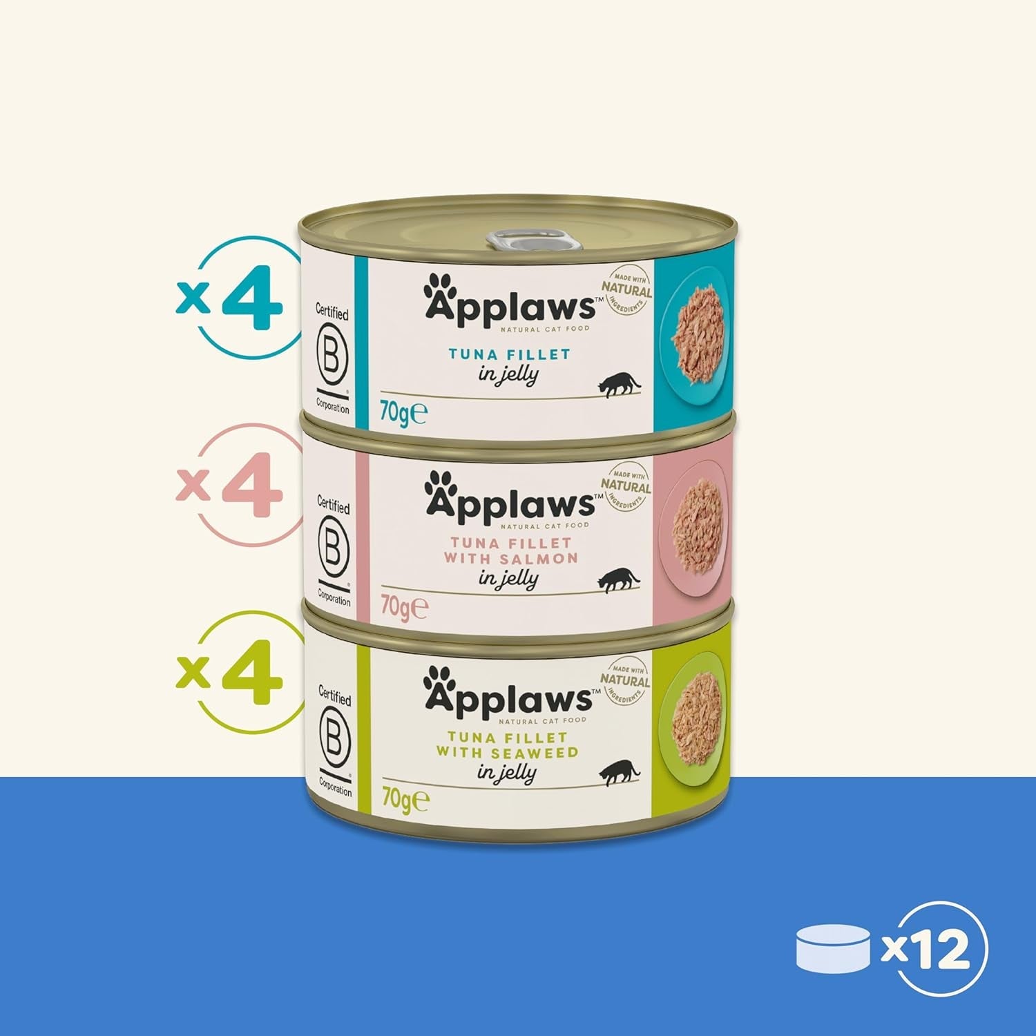 Applaws Nourriture humide naturelle pour chat, sélection de gelée de poisson (paquet de 12 x 70 g)