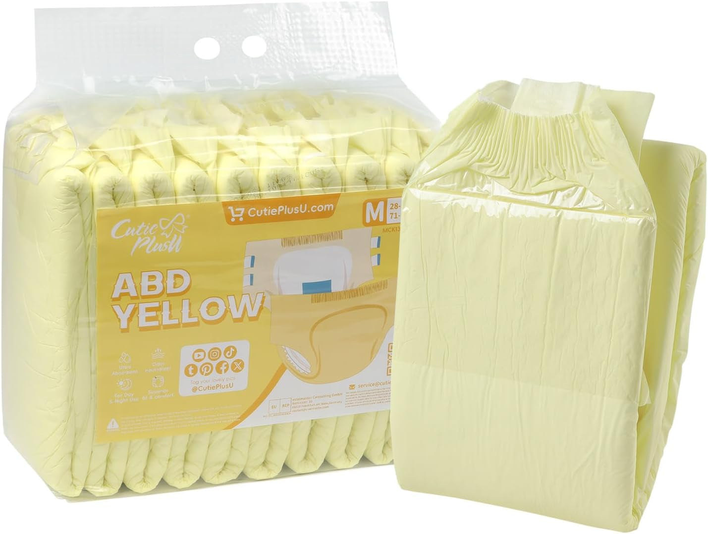 CutiePlusU Lot de 10 couches jetables pour incontinence avec boucles pour femme et homme, absorption maximale pendant la nuit – Blanc (taille moyenne 71-96 cm)