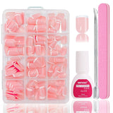 Ensemble de faux ongles Ballerine – 240 pièces de faux ongles rose lilas délicats, colle complète sur faux ongles, ensemble de faux ongles pour manucure et nail art pour femmes et filles (rose lavande)