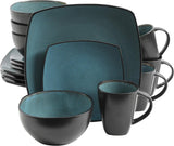 Gibson 99813.16R Elite Soho Lounge Reactive Glaze Service de table pour 4 personnes, 16 pièces, effet bicolore bleu-vert/noir